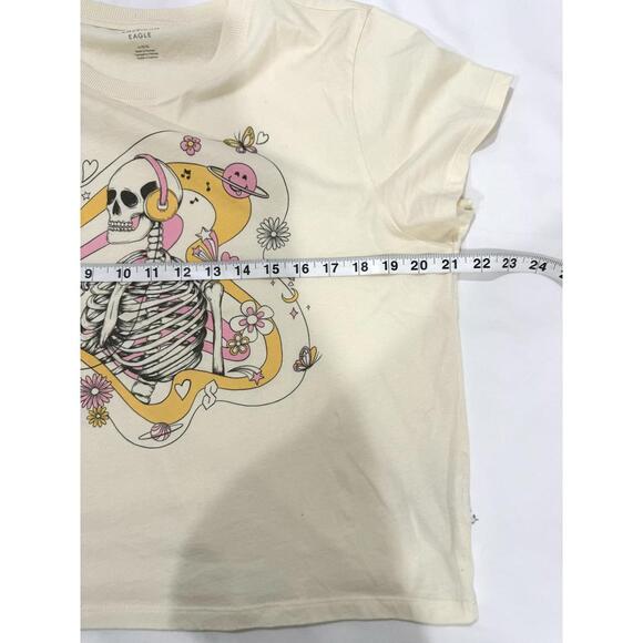 American Eagle Cream Oversized Halloween Skeleton Graphic T-Shirt- Size Large - Picture 8 of 9